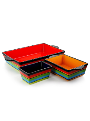 Gibson Elite Pueblo Springs 3 Piece Multicolor Stoneware Bakeware Set