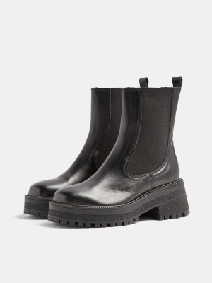 Amber Black Chunky Leather Chelsea Boots