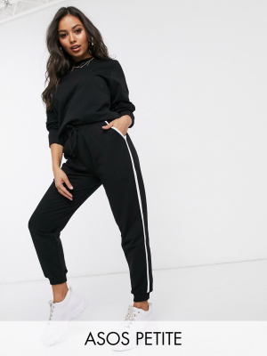 Asos Design Petite Tracksuit Sweat / Basic Jogger With Tie With Contrast Binding In Organic Cotton