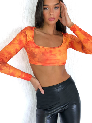 Orange Tie Dye Long Sleeve Crop Top