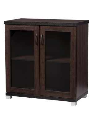 Zentra Modern And Contemporary Sideboard Storage Cabinet With Glass Doors - Dark Brown - Baxton Studio