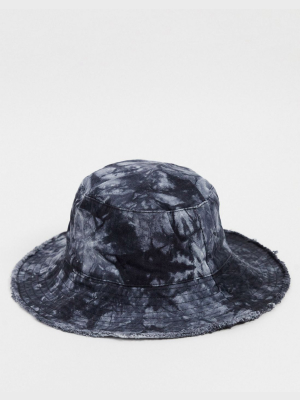 Topshop Tie Dye Denim Bucket Hat In Black