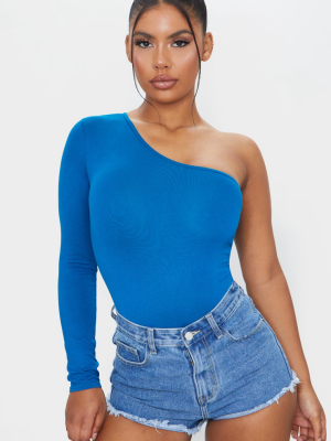 Teal One Shoulder Jersey Long Sleeve Bodysuit