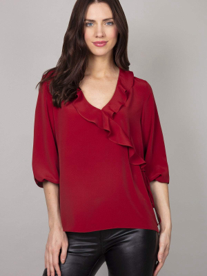 Frill Blouse In Burgundy