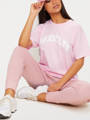 Pink Brooklyn Slogan Oversized T Shirt