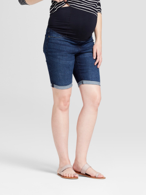 Maternity Crossover Panel Bermuda Jean Shorts - Isabel Maternity By Ingrid & Isabel™ Dark Wash