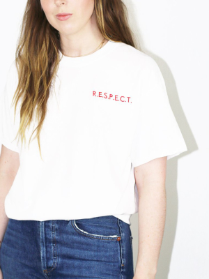 R.e.s.p.e.c.t Tee – Red On White Embroidery