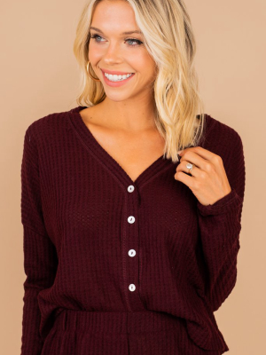 Get The Message Burgundy Red Waffle Knit Lounge Top