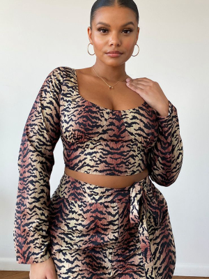 Plus Brown Tiger Print Cup Detail Crop Top