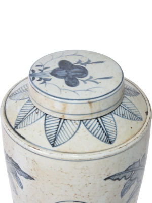 Palm Leaf Tea Jar, Blue And White