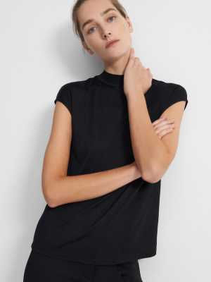 Ribbed Neck Top In Silk Jersey