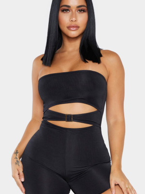 Shape Black Cut Out Buckle Front Unitard