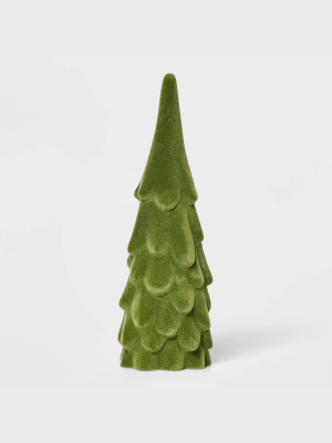 Small Flocked Velvet Christmas Tree Decorative Figurine Green - Wondershop™