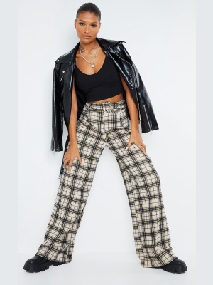 Stone Belted Checked Wide Leg Pants