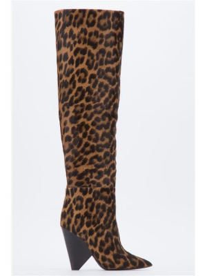 Saint Laurent Leopard Print Knee-high Boots