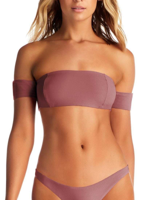 Vitamin A Havana Ribbed Bandeau Bikini Top In Dusty Rose