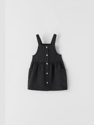 Snap Button Denim Pinafore Dress