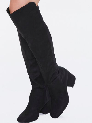 Faux Suede Panel Knee-high Boots