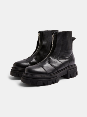 Archie Black Leather Chunky Zip Boots
