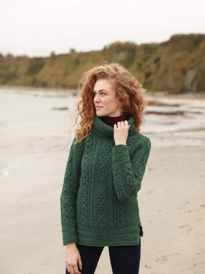 Women's Merino Wool Cowl Neck Sweater In Green