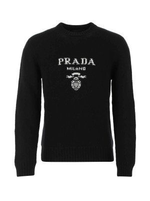 Prada Intarsia Logo Knit Crew-neck Sweater