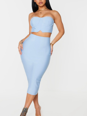 Shape Dusty Blue Bandage High Waist Midi Skirt