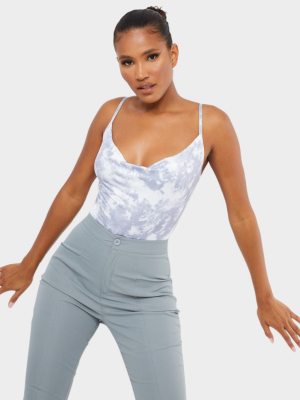 Grey Slinky Tie Dye Cowl Neck Bodysuit