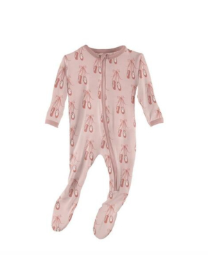 Kickee Pants Print Footie With Zipper - Baby Rose Ballet