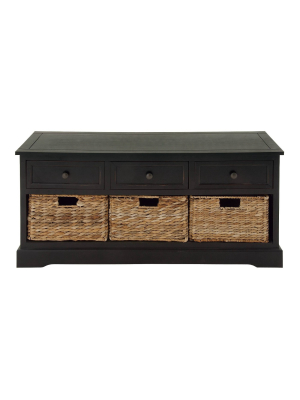 Farmhouse Wooden Chest With Wicker Basket Drawers Dark Brown - Olivia & May