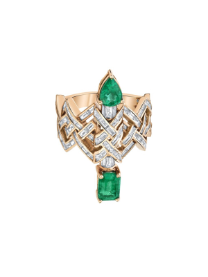 Dagger Emerald & Diamond Ring - Rose Gold