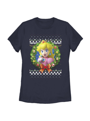 Women's Nintendo Christmas Peach Wreath T-shirt