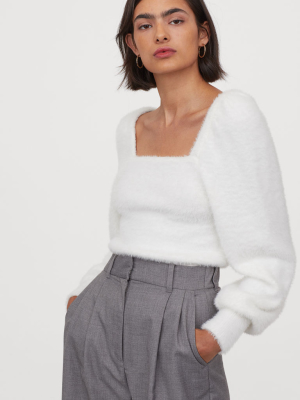 Puff-sleeved Fluffy Sweater