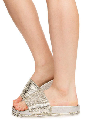 Dazzling02s Silver Rhinestone Embellished Mule Slide Sandal