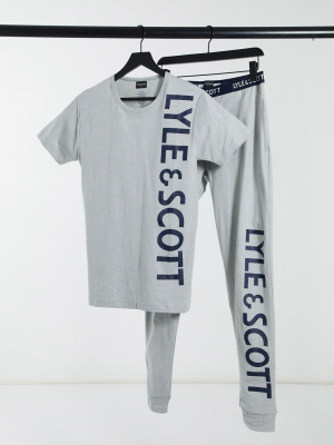 Lyle & Scott Logo Long Sleeve Top And Lounge Pants Set