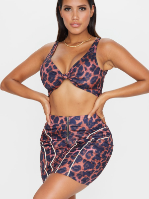 Shape Brown Leopard Print Knot Crop Top