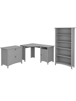 Bush Furniture 55w Corner Desk W/lateral File Cabinet & 5-shelf Bookcase Gray Sal013cg