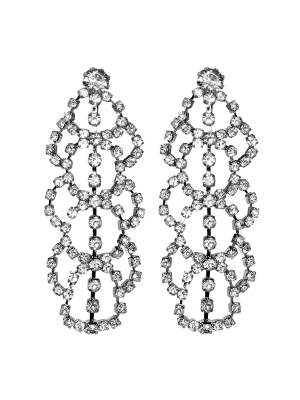 Silver Crystal Lace Drop Clip Earrings