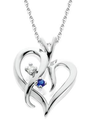 Pompeii3 Blue Sapphire & Diamond Heart Pendant 14 Kt White Gold With 18" Chain