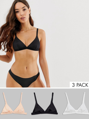 Asos Design Recycled 3 Pack Microfibre Triangle Bra