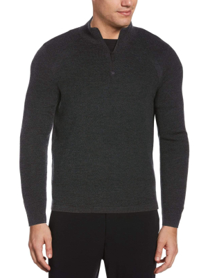 Textured Merino Wool Blend Quarter Zip Sweater