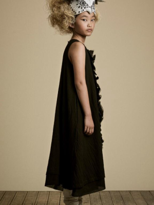 Muslin Black Ruffle Dress