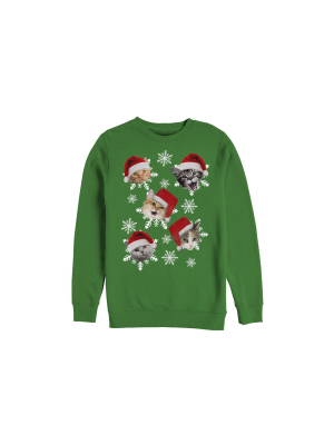 Women's Lost Gods Ugly Christmas Cat Snowflakes Sweatshirt