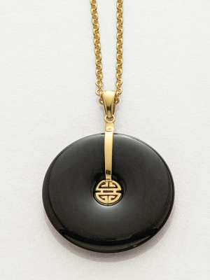 Black Jade Pi & Gold Shou Pendant