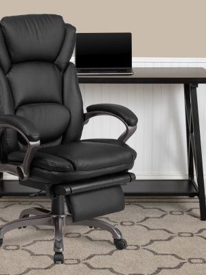 Flash Furniture High Back Black Leathersoft Executive Reclining Ergonomic Swivel Office Chair With Outer Lumbar Cushion And Arms