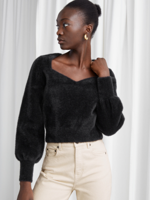 Cropped Sweetheart Neck Sweater