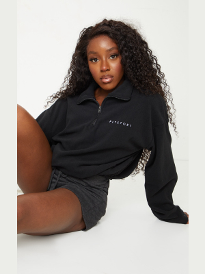 Prettylittlething Black Sport Half Zip Fleece