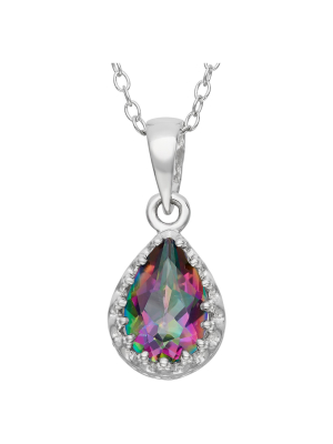 Pear-cut Rainbow Green Topaz Crown Pendant In Sterling Silver