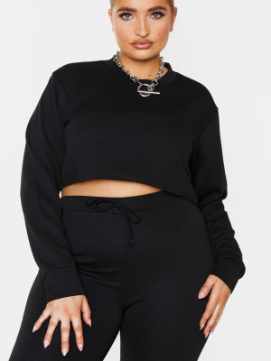 Plus Black Wide Rib High Neck Crop Top