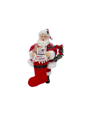 Kurt Adler 10.5" Fabriche Gingerbread Santa With Stocking And Wreath