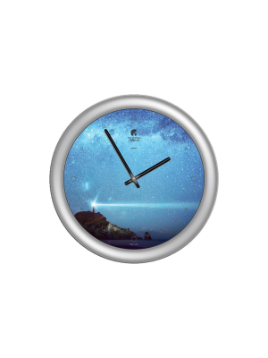 14" X 1.8" Milky Way Lighthouse Quartz Movement Decorative Wall Clock Silver Frame - By Chicago Lighthouse